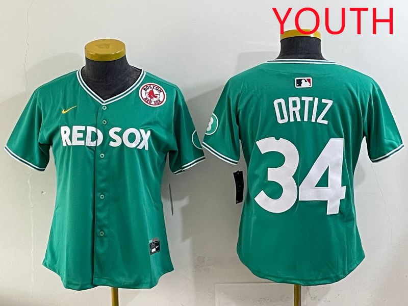 Youth 2025 Boston Red Sox #34 Ortiz Dark Green Joint Name Nike MLB Jersey style 9->youth mlb jersey->Youth Jersey